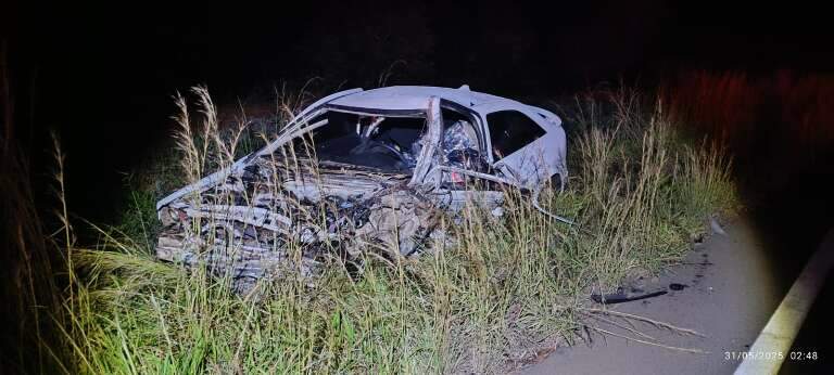 Carro parou em área de mata às margens da pista (Foto: Elenize Oliveira | Cenário MS)
