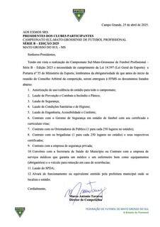 FFMS confirma Arbitral no dia 2 de julho para definir sua Série B FFMS confirma Arbitral no dia 2 de julho para definir sua Série B