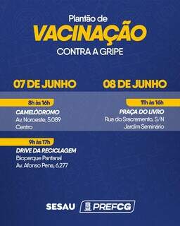 Com ponto no Camel&oacute;dromo, prefeitura faz plant&atilde;o de vacina&ccedil;&atilde;o contra gripe