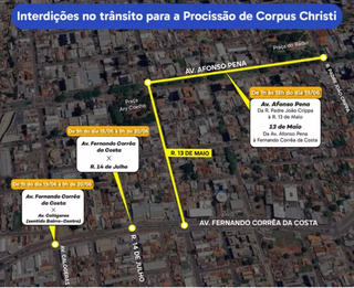 Corpus Christi: vias centrais seguem interditadas nesta quinta-feira