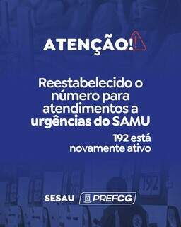 Ap&oacute;s 10h fora do ar, atendimento do Samu via 192 &eacute; normalizado 