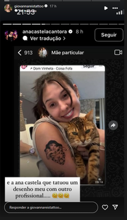 Tatuadora diz que Ana Castela usou desenho sem autoriza&ccedil;&atilde;o e desabafa 