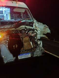 Ambul&acirc;ncia fica totalmente destru&iacute;da ao colidir com bezerra na MS-276
