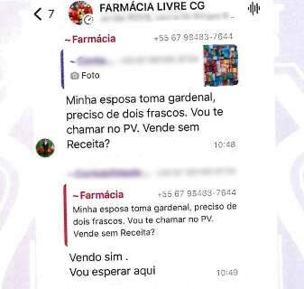 No Whatsapp da &ldquo;Farm&aacute;cia Livre&rdquo;, mensagem mostra venda de Gardenal sem receita