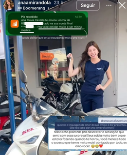 Ana Castela presenteia amiga de inf&acirc;ncia com moto zero e pix generoso