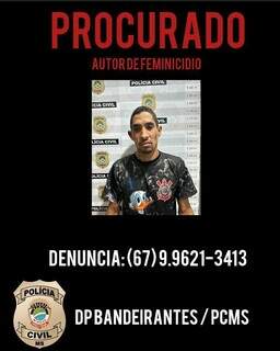 Pol&iacute;cia divulga cartaz para encontrar autor do 30&ordm; feminic&iacute;dio do ano