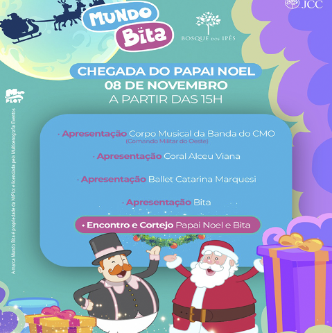 Natal mágico com Bita e Papai Noel no Bosque dos Ipês