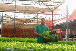 Valmir trocou a farda pela horta e hoje colhe 50 mil pés de hortaliças Valmir trocou a farda pela horta e hoje colhe 50 mil pés de hortaliças