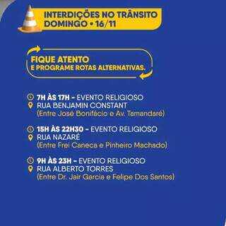 Três ruas de Campo Grande ficam interditadas neste domingo Três ruas de Campo Grande ficam interditadas neste domingo