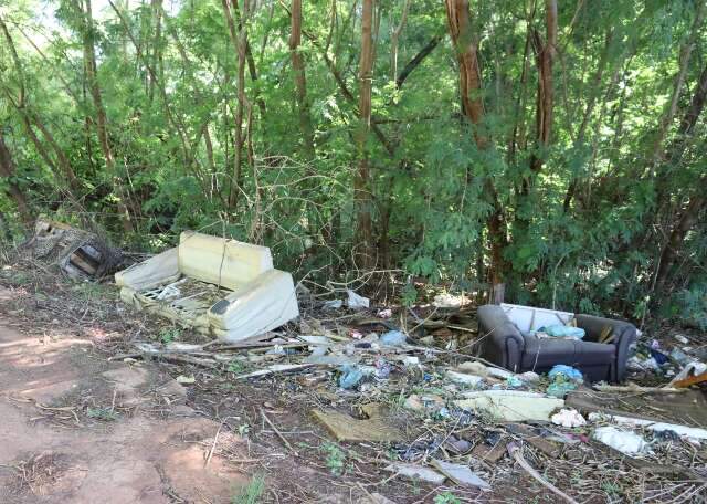 C&oacute;rrego que atra&iacute;a animais vira ponto de lixo em bairro conhecido pelos p&aacute;ssaros