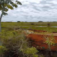 Barco abandonado acende lenda de sucuri que devorou pescador