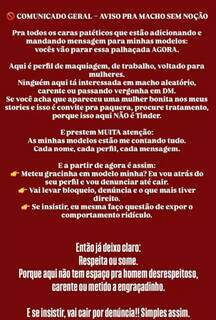 "Aqui não é Tinder”: maquiadora expõe assédio e ameaça divulgar perfis de homens "Aqui não é Tinder”: maquiadora expõe assédio e ameaça divulgar perfis de homens