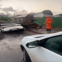 Chuva com vento, derruba &aacute;rvore em cima de carro no Monte Castelo