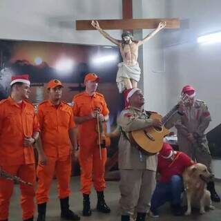 De roupinhas natalinas, c&atilde;es "bombeiros" mudam rotina no Hospital Regional