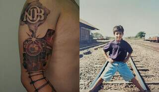 Louco por trens, Bruno resolveu tatuar o vag&atilde;o da sua inf&acirc;ncia 