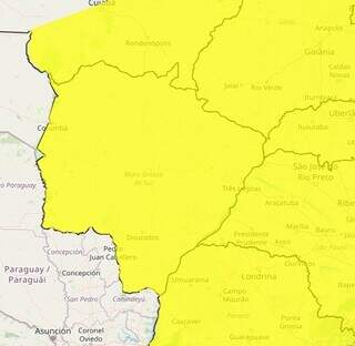 MS est&aacute; sob alerta de tempestade com ventos de at&eacute; 60 km/h