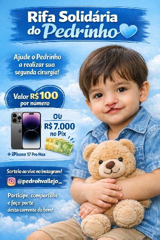 Rifa solid&aacute;ria busca ajuda para cirurgia que vai mudar vida do pequeno Pedrinho