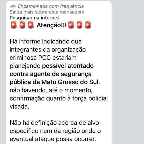Estado nega ind&iacute;cios de atentado do PCC ap&oacute;s texto circular em grupos