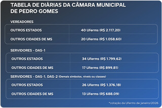 Di&aacute;ria de viagem a vereadores de Pedro Gomes &eacute; quase triplo do fixado na Capital