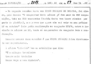 Regime militar espionou Chico Buarque em Campo Grande em 1974