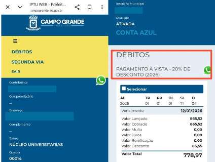 Contribuintes denunciam ao MP desconto enganoso no IPTU 2026
