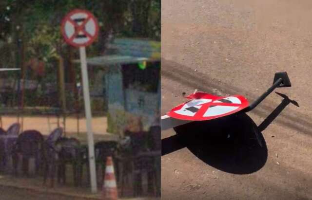 Motorista derruba placa de tr&acirc;nsito em frente ao Parque das Na&ccedil;&otilde;es Ind&iacute;genas