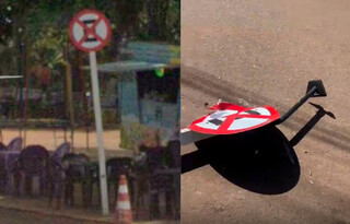 Motorista derruba placa de tr&acirc;nsito em frente ao Parque das Na&ccedil;&otilde;es Ind&iacute;genas