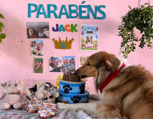 Jack ganhou festa com bolo, brigadeiro e turma de 'aumigos'