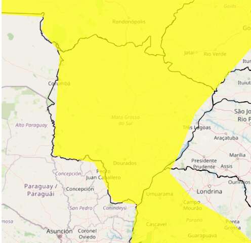 Inmet emite alerta amarelo para chuva em todos os 79 munic&iacute;pios