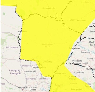 Inmet emite alerta amarelo para chuva em todos os 79 munic&iacute;pios