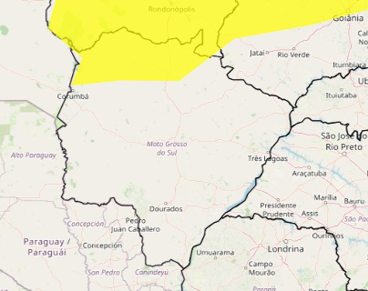 Alerta de chuvas intensas atinge 8 cidades de MS nesta segunda-feira