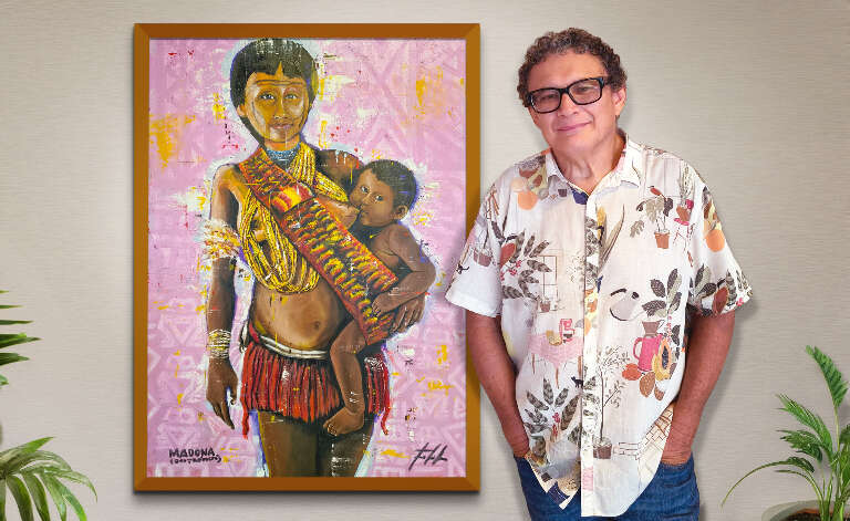 Artista de MS expõe em Londres com releitura indígena de “Madona”