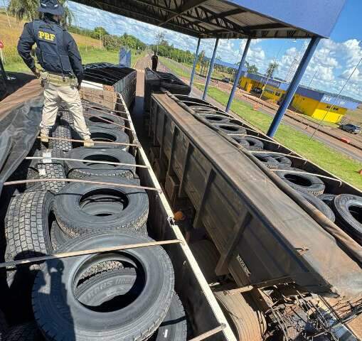 PRF encontra 545 pneus em duas carretas rodotrens, 2&ordm; caso desta semana