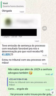 Nome de ju&iacute;za &eacute; usado em golpe: "vai procurar outro trouxa", diz v&iacute;tima