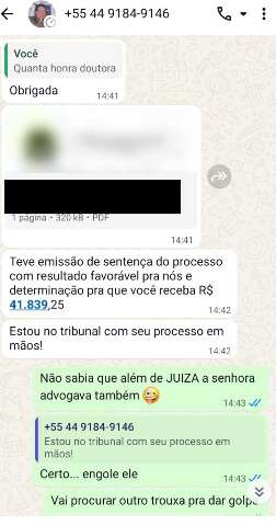 Nome de ju&iacute;za &eacute; usado em golpe: "vai procurar outro trouxa", diz v&iacute;tima