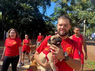 C&atilde;es vestem colete dos bombeiros e d&atilde;o play na miss&atilde;o de fazer o bem