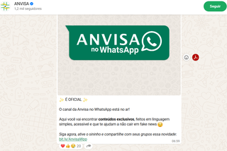Anvisa lan&ccedil;a canal oficial no WhatsApp para combater desinforma&ccedil;&atilde;o
