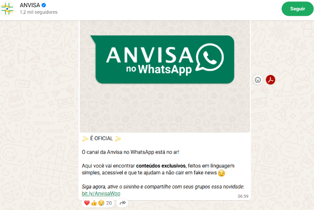 Anvisa lan&ccedil;a canal oficial no WhatsApp para combater desinforma&ccedil;&atilde;o