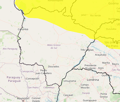 Domingo tem alerta de chuvas intensas e ventos fortes em 17 munic&iacute;pios de MS