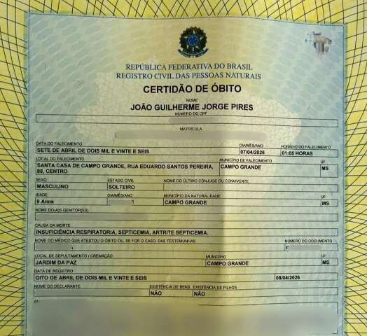 Infec&ccedil;&atilde;o generalizada levou crian&ccedil;a &agrave; morte em hospital, aponta certid&atilde;o