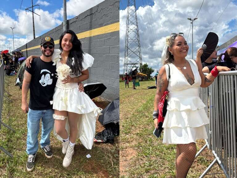 Noivas aparecem na fila do Guns inspiradas em clipe “November Rain”