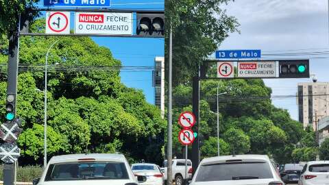 Quem entende? placa proibindo convers&atilde;o na 13 de Maio volta a ser coberta