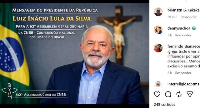 Post da Arquidiocese com fala de Lula sobre papa &eacute; alvo de ataques nas redes