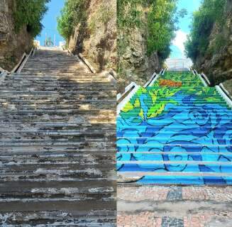 Obra de arte com 126 degraus transforma escadaria hist&oacute;rica