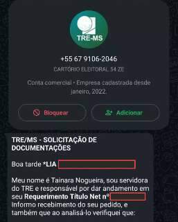 Contato do TRE-MS por WhatsApp n&atilde;o &eacute; golpe, mas eleitores devem ficar atentos