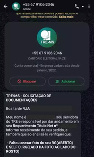 Contato do TRE-MS por WhatsApp não é golpe, mas eleitores devem ficar atentos Contato do TRE-MS por WhatsApp não é golpe, mas eleitores devem ficar atentos