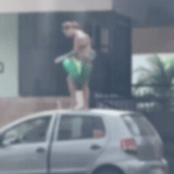 De lingerie e com a bandeira do Brasil, mulher faz apari&ccedil;&atilde;o em frente ao CMO