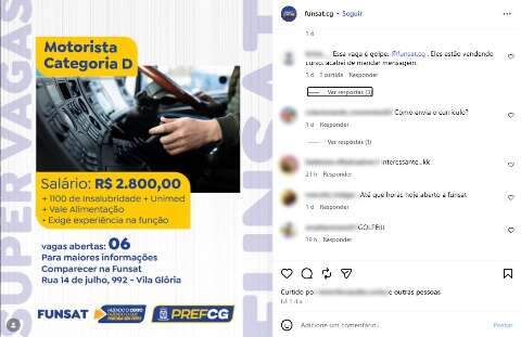 Golpista usa Funsat e Funtrab para anunciar vaga e motorista perde R$ 550
