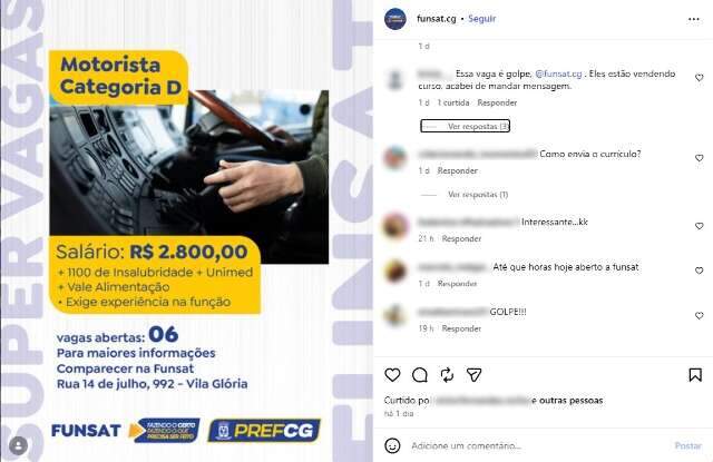 Golpista usa Funsat e Funtrab para anunciar vaga e motorista perde R$ 550