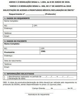 Sesau fixa prazo de 15 dias para liberar prontuário e declaração de óbito Sesau fixa prazo de 15 dias para liberar prontuário e declaração de óbito
